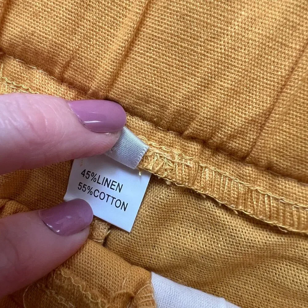 Mustard yellow linen cotton blend shorts XS Unisex granola outdoors coastal
